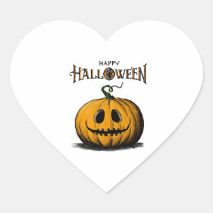 Adesivo Coração Feliz Halloween Jack O'Lanterna - Camisa Laranja A