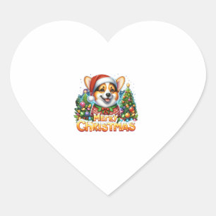 Adesivo Coração Feliz Natal Corgi Cachorro Corgmas Matando Natal