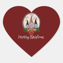 Adesivo Coração Feliz Natal Gnomos Vermelho, Russo, Xadrez, Trendê