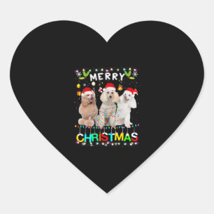 Adesivo Coração Feliz Natal Poodle Shirt Santa Hat Lights Xmas
