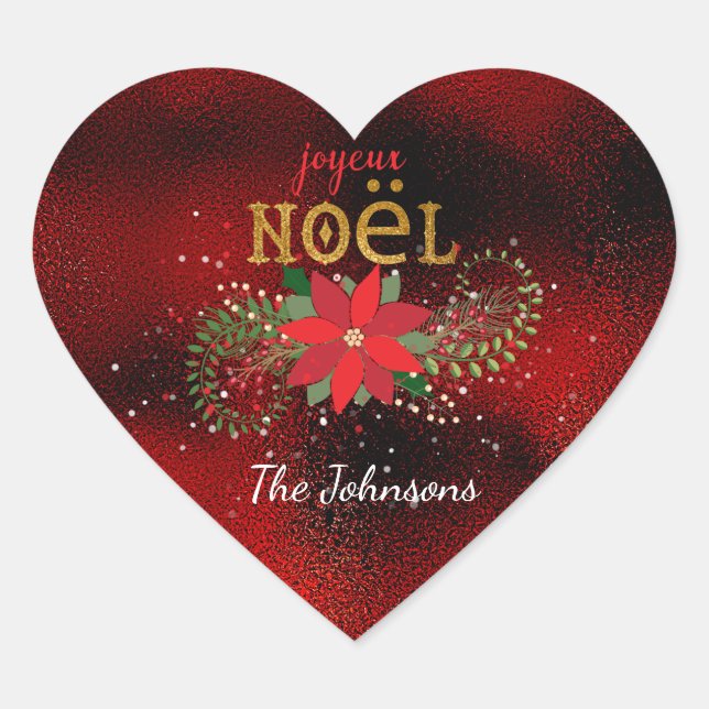 Adesivo Coração Feliz Natal Vidro Vermelho Francês (Frente)