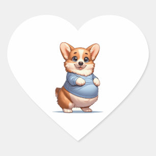 Adesivo Coração Feliz Pup Grande Belly Corgi Sorri Tee Engraçado