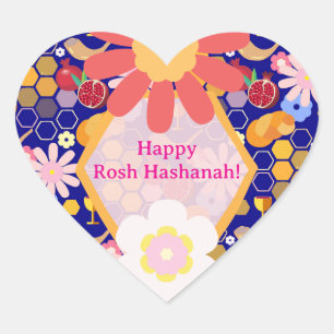 Adesivo Coração Feliz Rosh Hashanah Jewish Ano Novo Padrão Floral