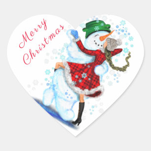 Adesivo Coração Feliz Snowman e Girl Dance Tango no Natal