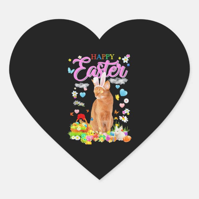Adesivo Coração Felz pascoa Bunny Abyssinian Cat (Frente)