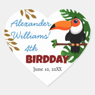 Adesivo Coração Festa de aniversário do Criança de Aves Cute Touca