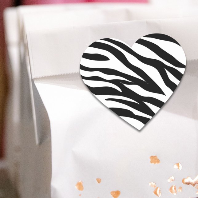 Adesivo Coração Festa de aniversário safari com estampa de zebra p (Chic black white zebra print safari birthday party heart sticker)