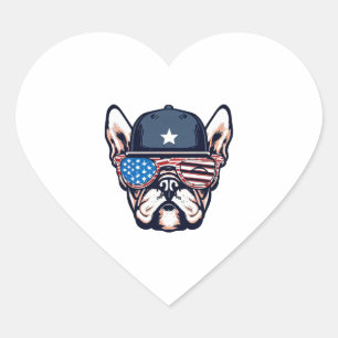 Adesivo Coração Festa do Bulldog Francês 4 de julho