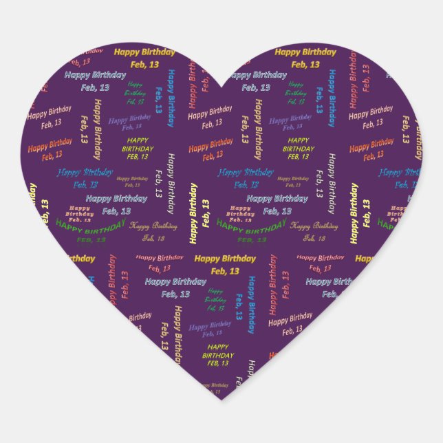 Adesivo Coração Fevereiro, 13 Aniversário (Frente)