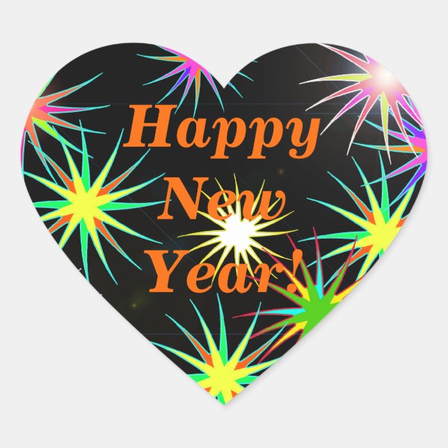 Adesivo Coração Fireworks Flash de ano novo em preto (Frente)