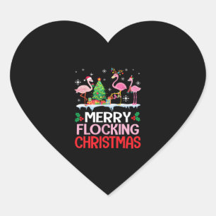 Adesivo Coração Flamingo Noel Hats Dançando Em Flocos De Feliz De