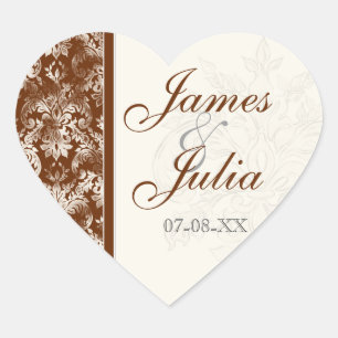 Adesivo Coração Fleur di Lys Damasco - selo do casamento de Brown