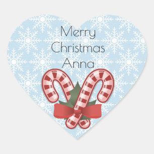 Adesivo Coração Floco de neve azul doce, palito de doce vermelho