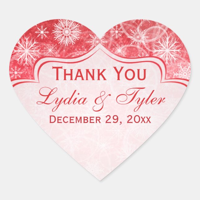 Adesivo Coração Floco de Neve Vermelho e Branco Vinheta-Favor (Frente)