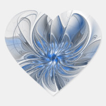 Flor de Arte Fractal em Aquarela Azul Cinza Abstra