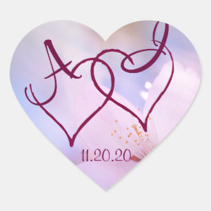 Adesivo Coração Flor de cerejeira cor-de-rosa e dois corações