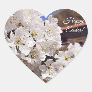 Adesivo Coração Flor de cerejeira. Easter. feliz