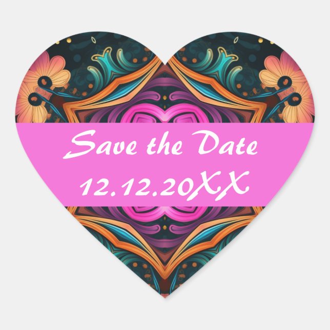 Adesivo Coração Flor Rosa Paisley 6a4 (Frente)