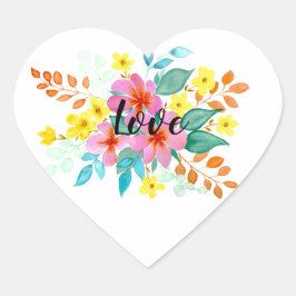 Adesivo Coração Florais Modernos em Aquarela Brilhantes e Felizes 