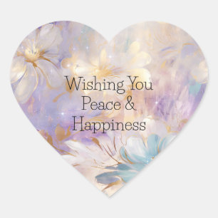 Adesivo Coração Floral Azul Púrpura Dourado Branco