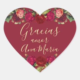 Adesivo Coração Floral de Borgoña Quinceanera Celebración Gracias