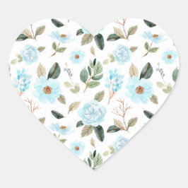 Adesivo Coração Floral de Cor Verde Azul