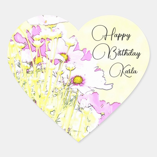 Adesivo Coração Floral Monogram Sticker (Frente)