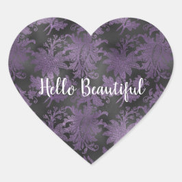 Adesivo Coração Floral Preto-Roxo Elegante
