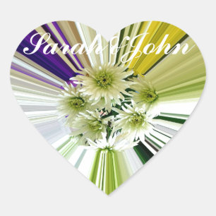 Adesivo Coração Floral Verde Roxo Branco Listrado Personalizado