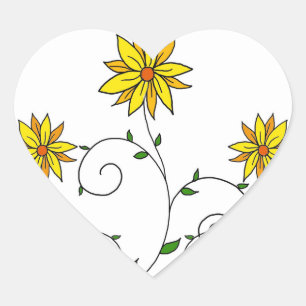Adesivo Coração Flores Amarelas Divertidas Arte Doodle Fofa