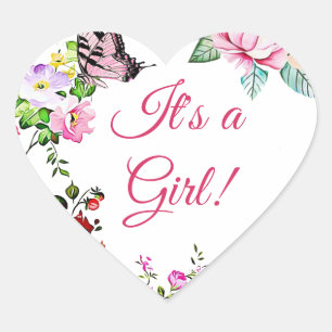 Adesivo Coração Flores bonito e borboleta suas uma menina