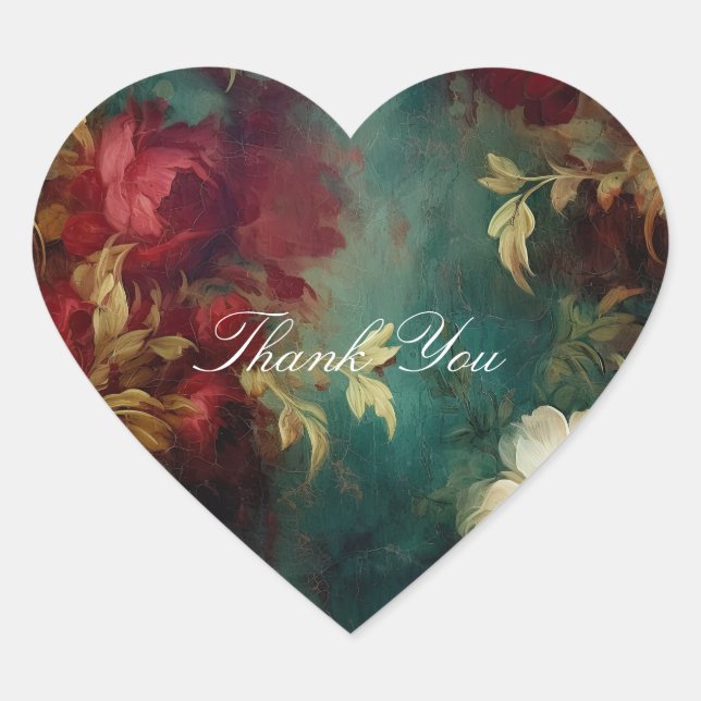 Adesivo Coração Flores Brancas Românticas Vermelhas (Frente)