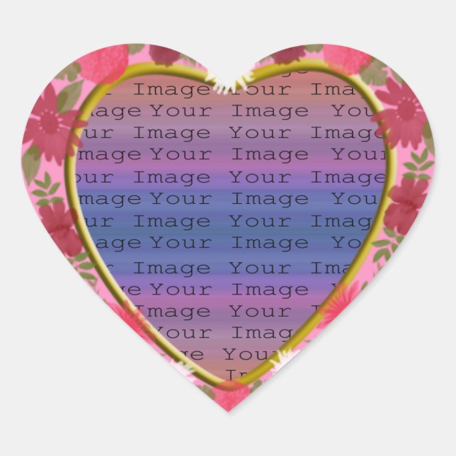 Adesivo Coração Flores Cor-de-rosa com autocolante personalizado (Frente)