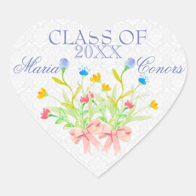 Adesivo Coração Flores de Aquarela (Frente)