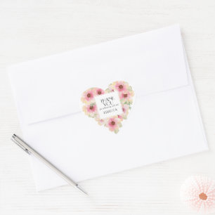 Adesivo Coração Flores de Aquarela Rosa Corada Obrigada