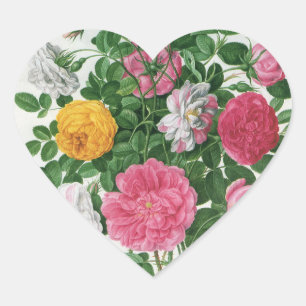 Adesivo Coração Flores de florescência do vintage, rosas do jardi