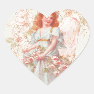 Adesivo Coração Flores e colagem do vintage do anjo