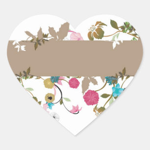 Adesivo Coração Flores japonesas Sticker