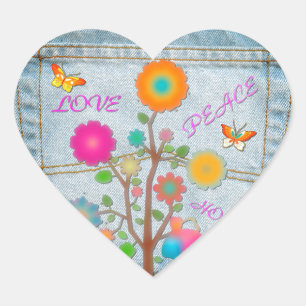 Adesivo Coração Flores no Bolso Traseiro de Jeans Paz Amor Esperan