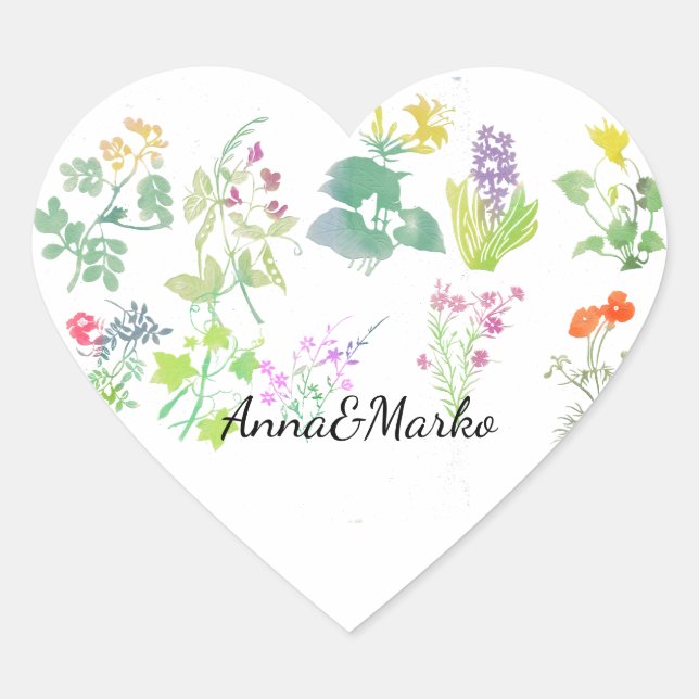 Adesivo Coração Flores silvestres aquarela (Frente)