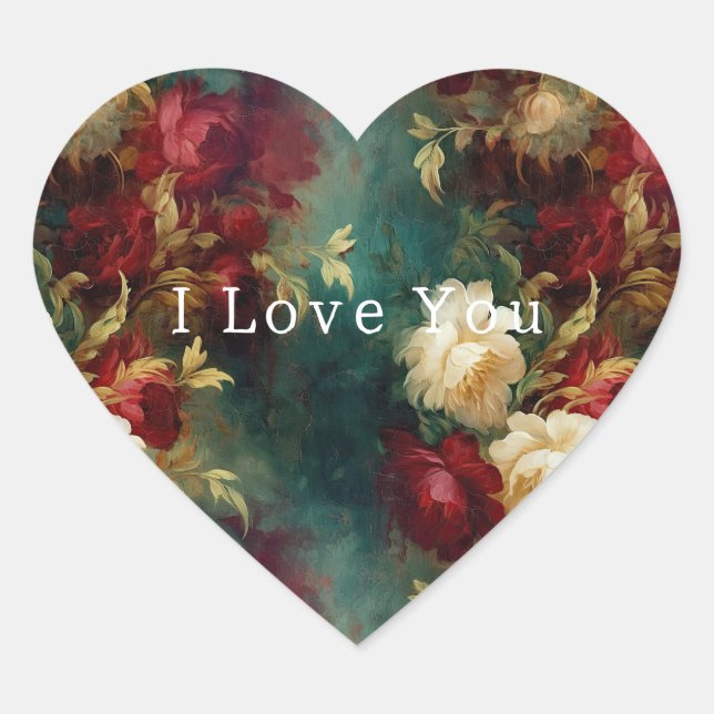 Adesivo Coração Flores Vermelhas Brancas Verdes (Frente)