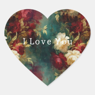 Adesivo Coração Flores Vermelhas Brancas Verdes