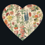 Adesivo Coração Flores Vintage<br><div class="desc">Flores Vintage de Adolphe Millot. Visite minha loja para obter um design mais interessante e mais opções de cores => zazzle.com/colorfulworld*</div>