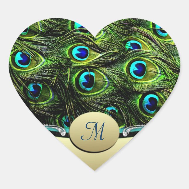 Adesivo Coração Focos de Envelope de Casamento de Tema de Peacock (Frente)