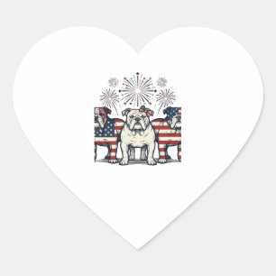 Adesivo Coração Fogueira Patriótica Bulldog Desenho Vintage