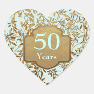 Adesivo Coração Folgas do 50º Aniversário de Casamento Dourado