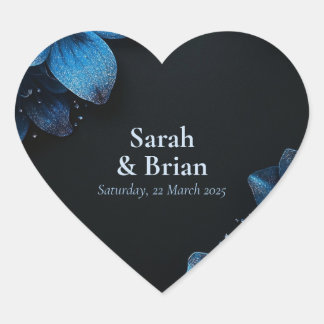 Adesivo Coração Folha de presente de casamento escura flores azuis