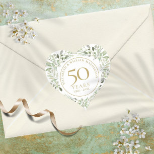 Adesivo Coração Folhas de Aquarela Suave 50º Aniversário