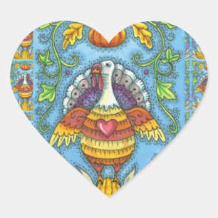 ADESIVO CORAÇÃO FOLK ART TURKEY, CORES DE AGRADECIMENTO SAZONAL