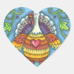 ADESIVO CORAÇÃO FOLK ART TURKEY, CORES DE AGRADECIMENTO SAZONAL